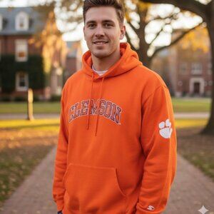 Clemson Tigers Sweatshirt Pullover Team Starter NCAA Hoodie Embroidered Size Lg